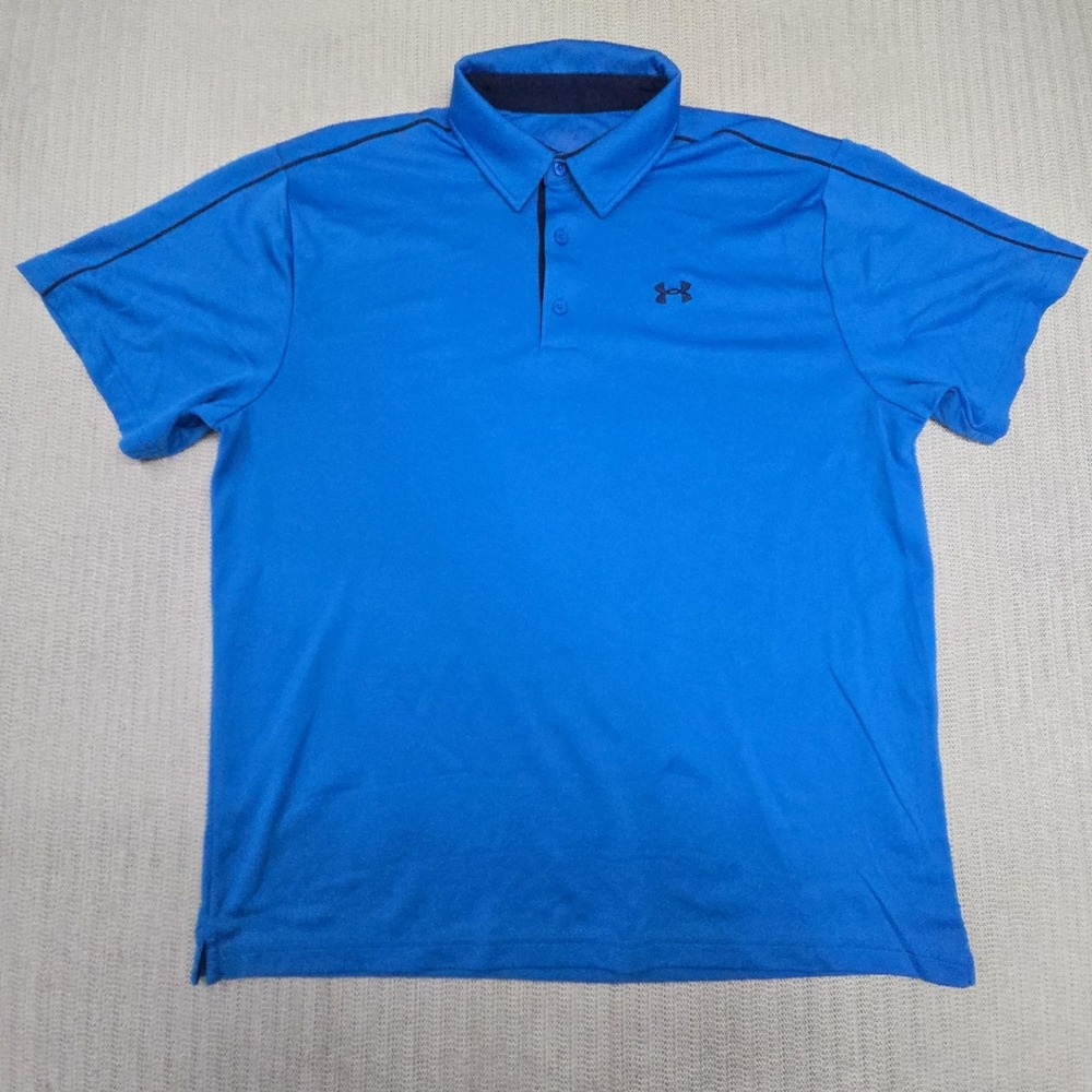Under Armour Polo Shirt Mens XL Blue Solid Performance Golf Lightweight Stretch
